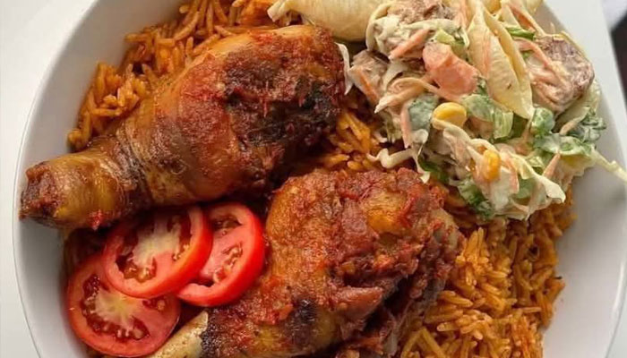 Jollof Rice with Chicken and Salad
