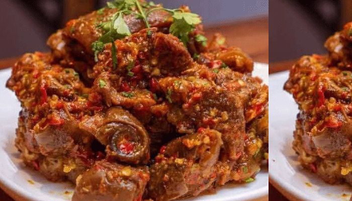 Peppered Goat and Kpomo with Veggies