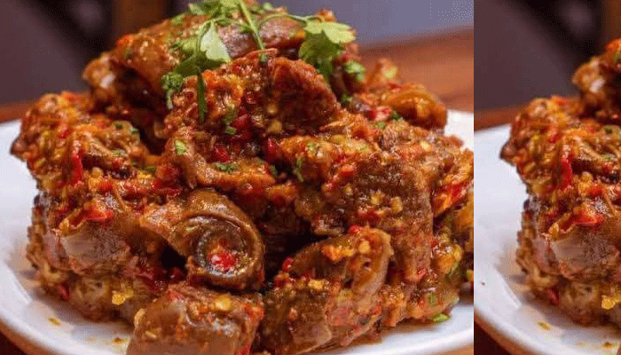 Peppered Goat and Kpomo with Veggies