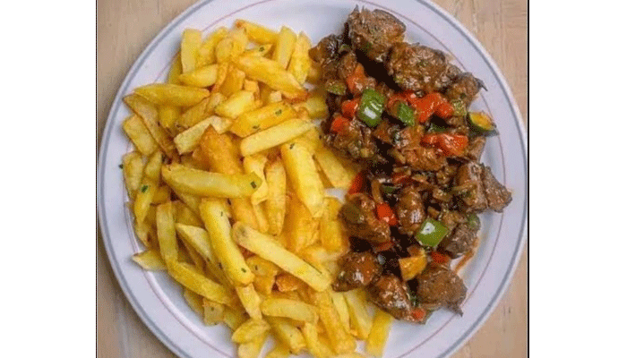 Fried Irish Potatoes and Goat Meat Sauce